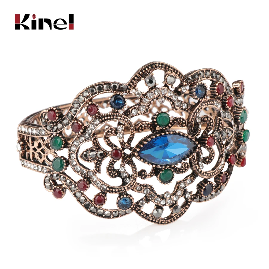 Большой Браслет-манжета Kinel индийские ювелирные изделия античное золото браслет
