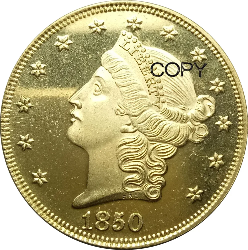 Голова свободы двойного орла 20 долларов США без девиза TWENTY D. 1850 O латунные