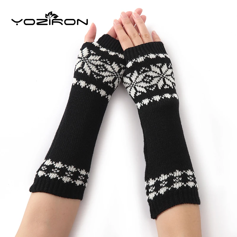 

Перчатки женские зимние вязаные без пальцев, в форме снежинки