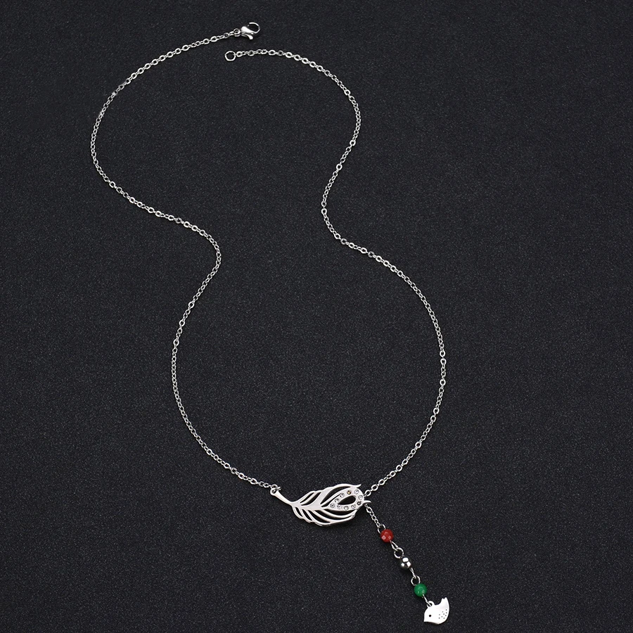 Nextvance Natural Stone Clavicle Choker Feather Pendant Stainless Steel Tassel Jewelry Bird Keepsake For Women | Украшения и