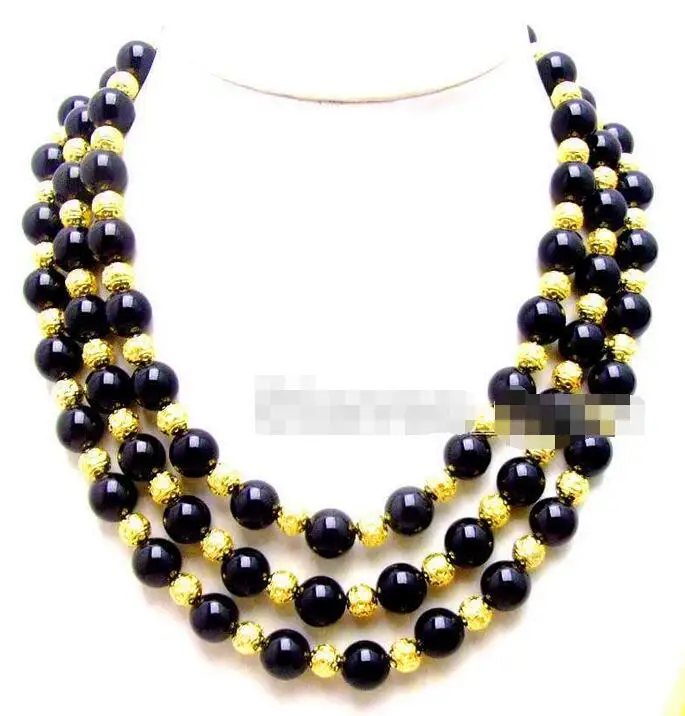 Новые Красивые 10 мм черный круглый натуральный &amp GP бусины 18 20 &quot3 пряди ожерелье