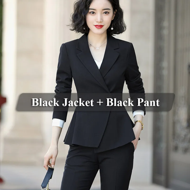 2 Pieces Black Suit Lenshin, мягкий и удобный комплект из 2 предметов, Деловой брючный костюм для женщин, рабочая одежда, офисный стиль, деловой пиджак и штаны - Цвет: 2 Pieces Black Suit