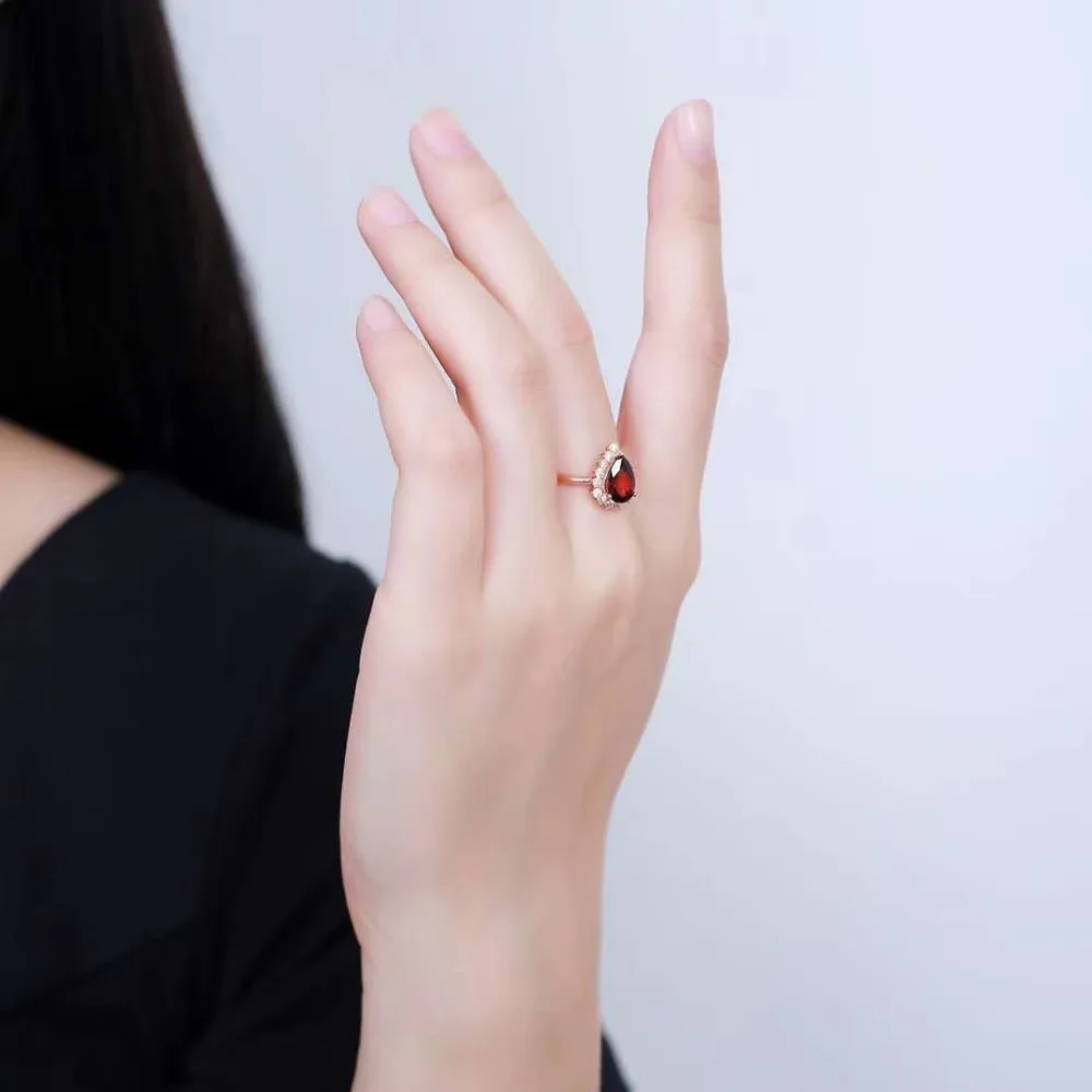 Dripping - shaped Natural Red Garnet Ring Solid 925 Sterling Silver Senior Lady Jewelry Romantic Wedding Engagement MEDBOO | Украшения и