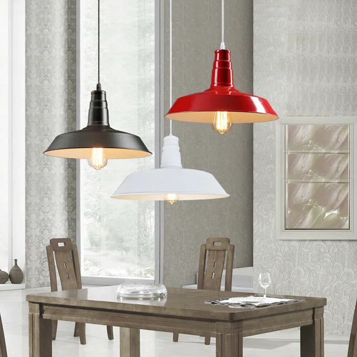 

vintage loft colorful iron lid pendent lamp for dining room bar cafe shop single head E27 dia 26/36/46 cm drop lights A168