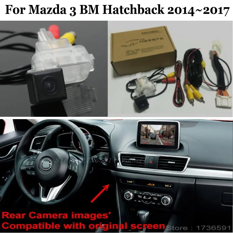 Камера заднего вида для Mazda 3, Мазда 3, БМ, хэтчбек~, RCA и экран, совместимая Автомобильная камера заднего вида