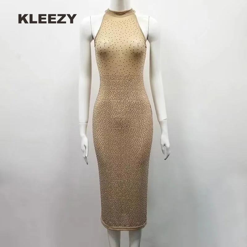 Kleezy бриллианты О-образным вырезом sexy Знаменитости с открытыми плечами без