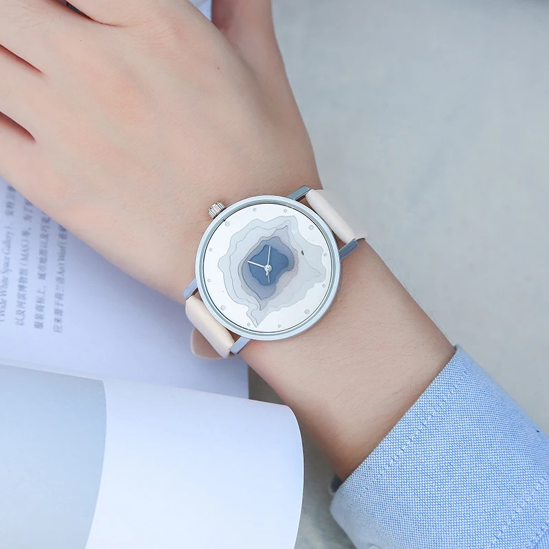 3D циферблат лица унисекс часы женские повседневные наручные винтажный кожанный