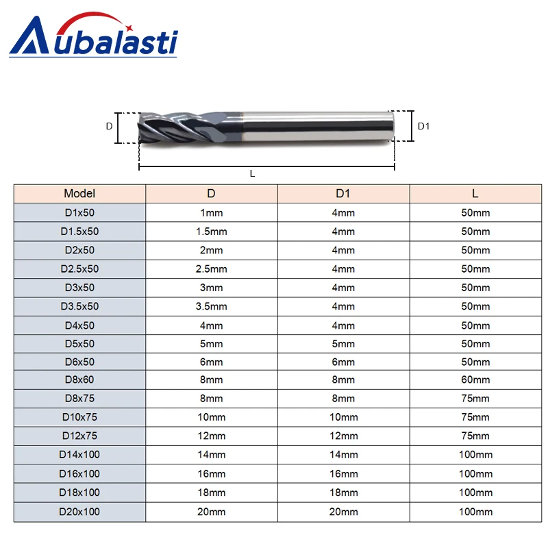 Aubalasti HRC45 4 флейты твердосплавная Концевая фреза фрезерный станок с ЧПУ фрезы Инструменты ЧПУ резцы для фрезы для резки металла