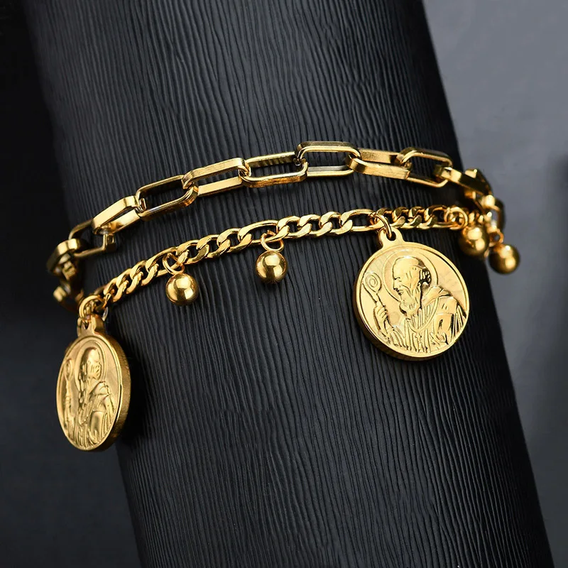 Новое поступление двойной Религиозный браслет из нержавеющей стали для женщин