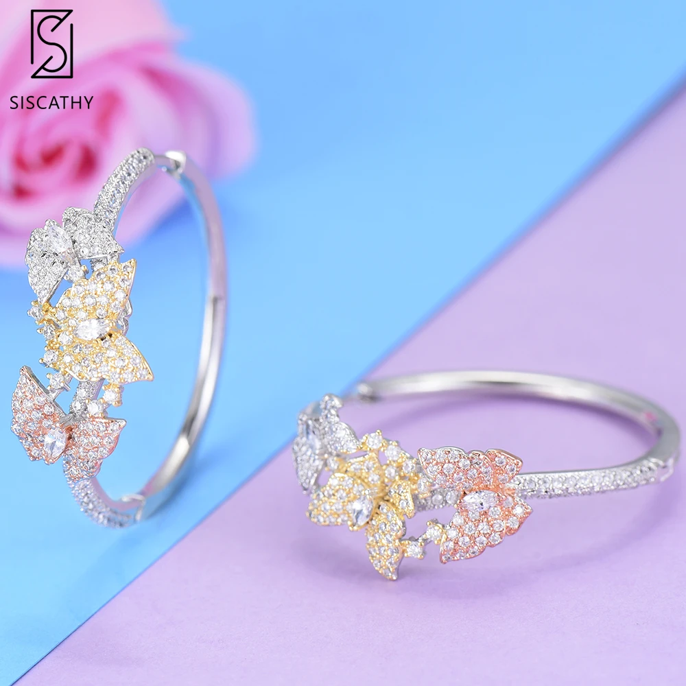 SisCathy Trendy Butterfly Big Hoop Earrings Cubic Zircon Statement Wedding DUBAI Bridal Round Circle For Women | Украшения и