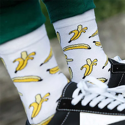 Many bananas Модные брендовые Длинные мужские носки из чесаного хлопка для скейтборда в стиле хип-хоп Харадзюку повседневные забавные счастливые мужские носки с бананом Свадебные носки - Цвет: Many bananas