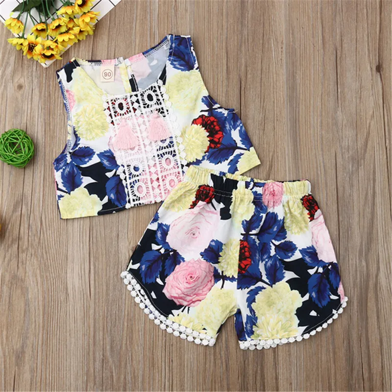 Комплект летней одежды для маленьких девочек Повседневная летняя одежда из 2