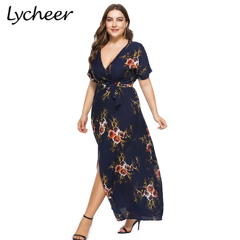 Женское пляжное платье Lycheer длинное большого размера с коротким рукавом и