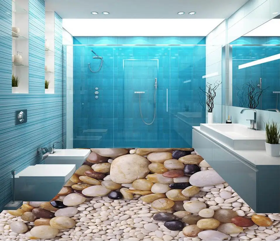 

3d flooring 3D cobblestone kitchen bathroom decorative painting 3d floor painting wallpaper pvc floor wallpaper