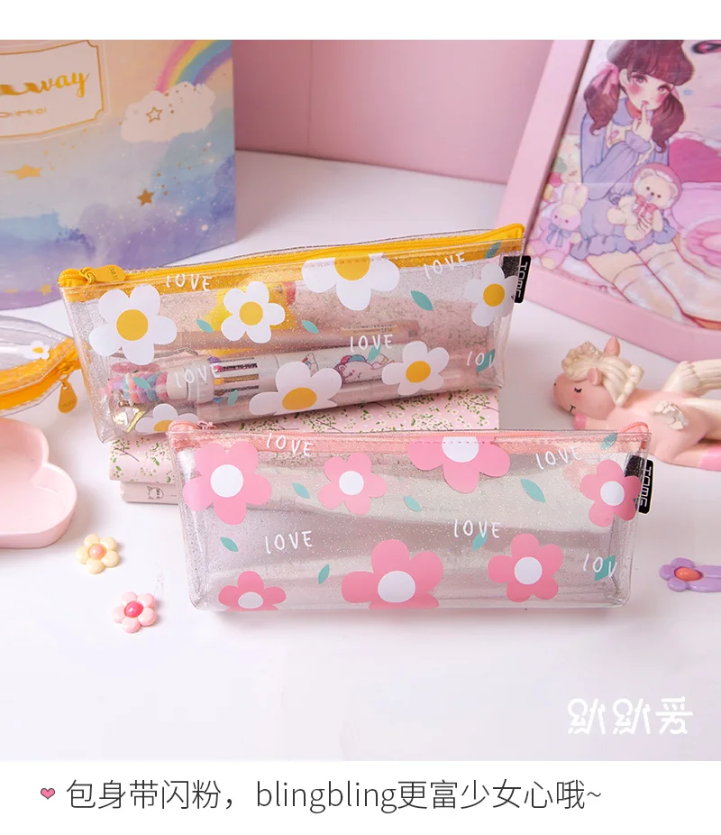 1Pcs Kawaii Pencil Case Flower transparent Gift Estuches School Pencil Box Pencilcase Pencil Bag School Supplies Stationery