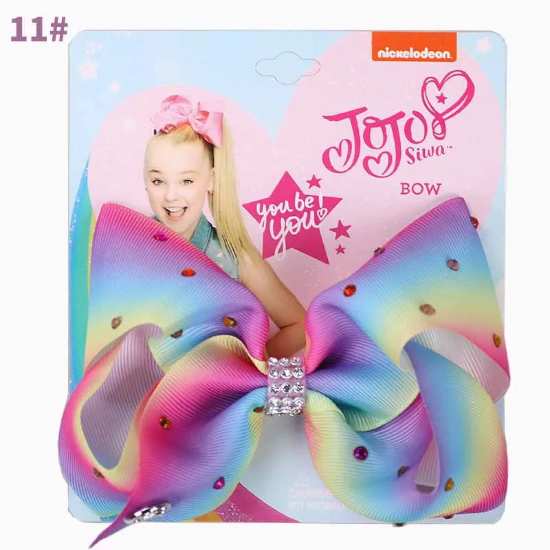 11 Jojo Siwa лук корсажная лента бутик волосы банты Bling блестящие стразы заколки цвета радуги для маленьких девочек подростков малышей Подарки - Цвет: 11