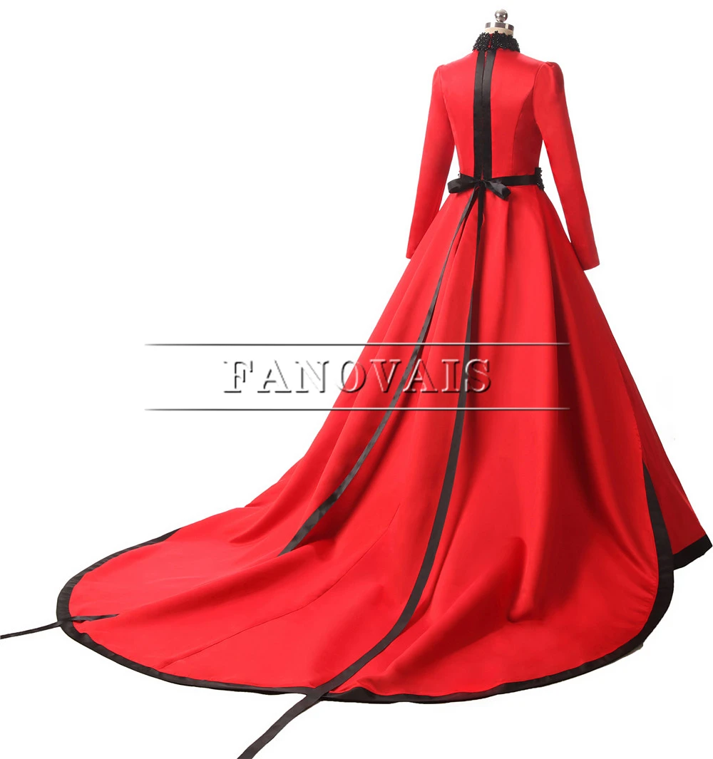 Real Photo Dubai Ball Gown Red Prom Dresses Long Sleeve High Neck Arabic Muslim Evening with Crystal Robe de Soiree PD24 | Свадьбы и