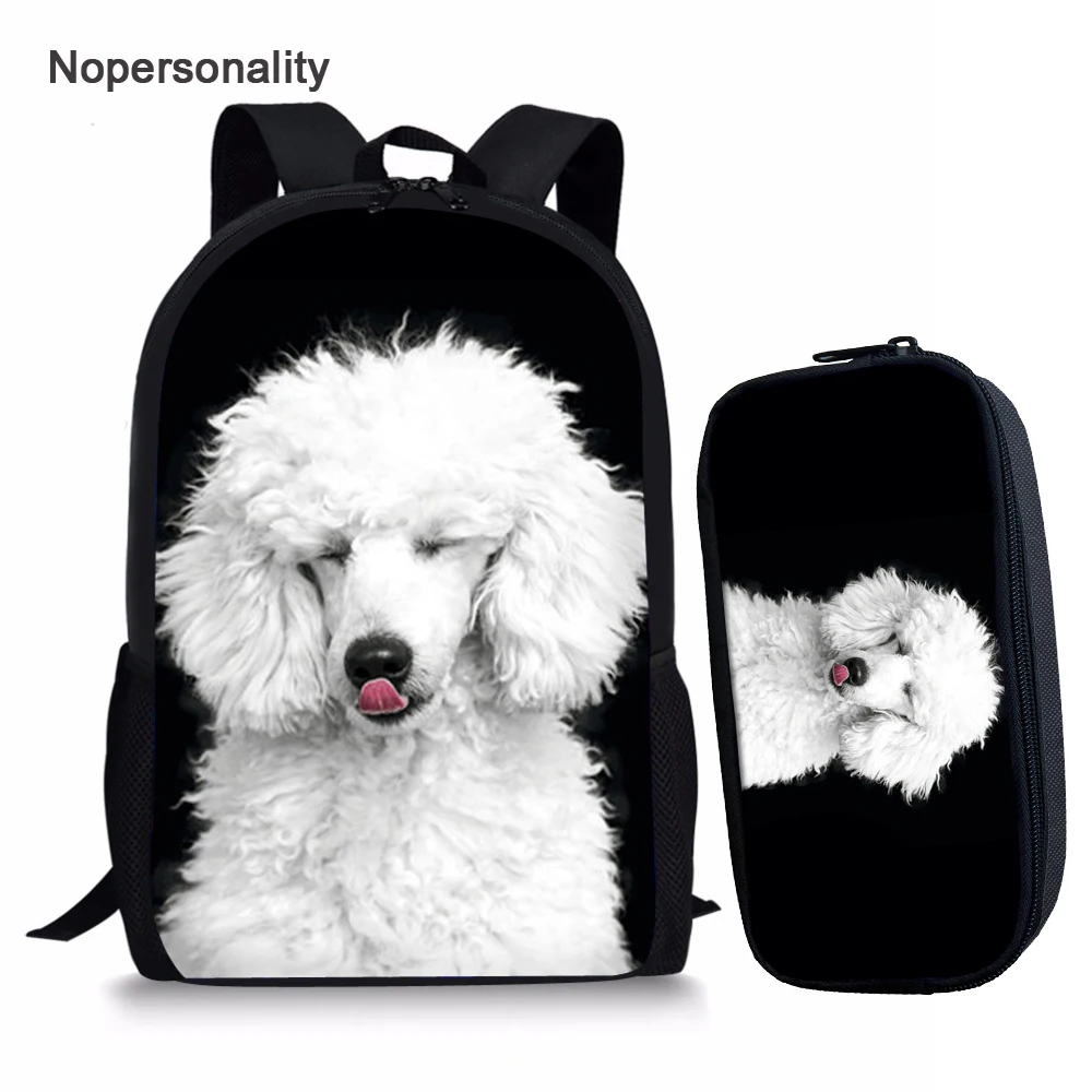 

Nopersonality Girls School Bag Sets Cute Poodle Dog Print Schoolbag for Junior Primary Student Kids Black Children Bookbags