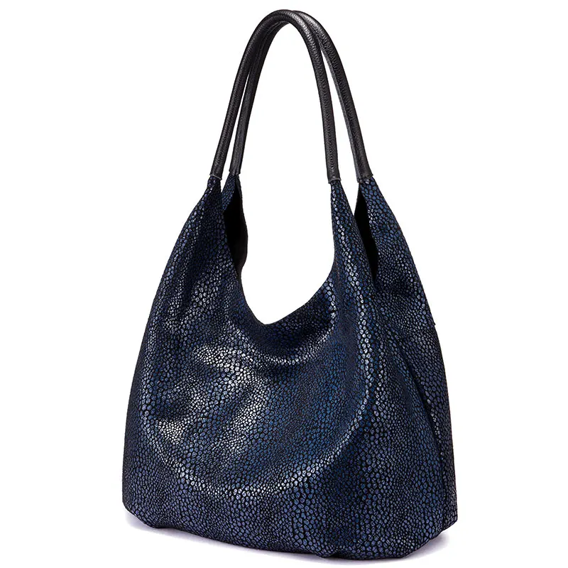 REALER genuine leather shoulder bag designer handbags women bags fashion Hobo bag ladies bags large capacity female - Цвет: Dark blue