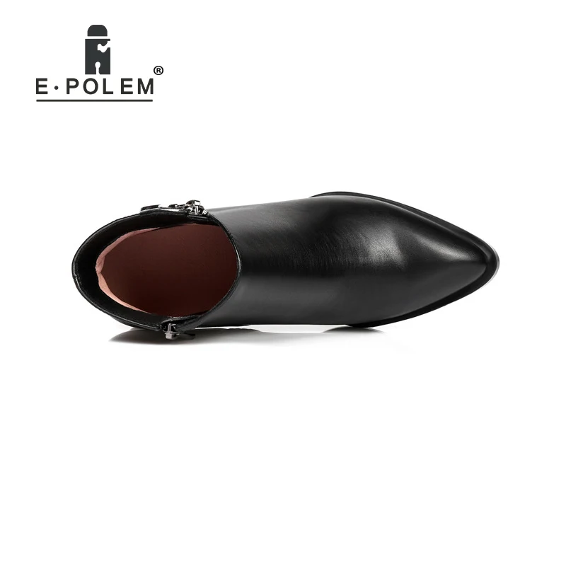 

Genuine Leather Boots Metal Ring Zipper Puller Punk Ankle Boots Women High Heel Chelsea Boots Teenage Girl Boots Shoes