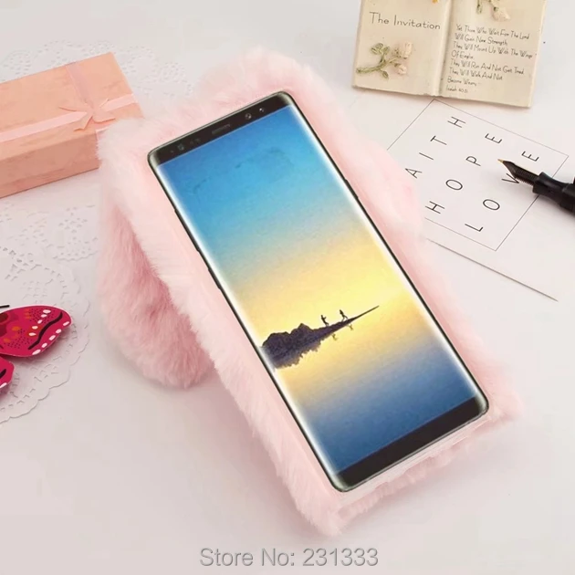 Lucky Dog заячьими ушками волос Diamond Bling мех мягкий чехол TPU для samsung Galaxy Note 8 NOTE8 теплые