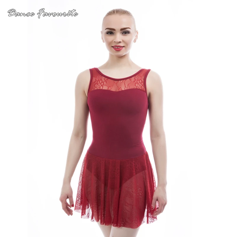 Adult Ballet Dance Leotard One-piece Dress Female Tank Sleeve Tutu for Dancer Women Lace Skirt | Тематическая одежда и