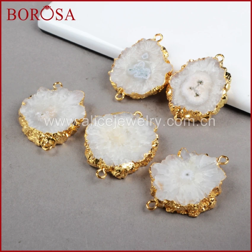 

BOROSA New Arrival Natural Solar Quartz Connector Gold Color Sun Flower White Solar Quartz Connector Jewelry G225