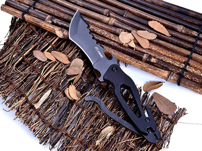 ToughKeng черный 58HRC Мультитул фиксированным лезвием нож зубчатый 5Cr15 карманные ножи