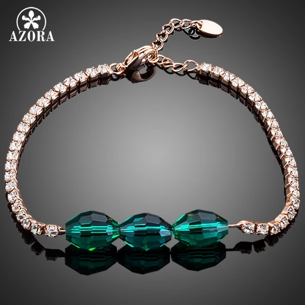 Женский браслет с 3 зелеными кристаллами AZORA Rose маленький золотого цвета Clear CZ