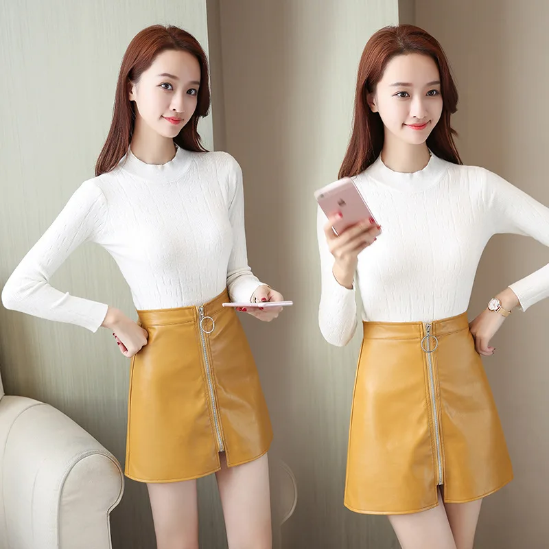 Женская кожаная юбка черная белая желтая с коротким 3 вида цветов|skirt female|hip skirtlether