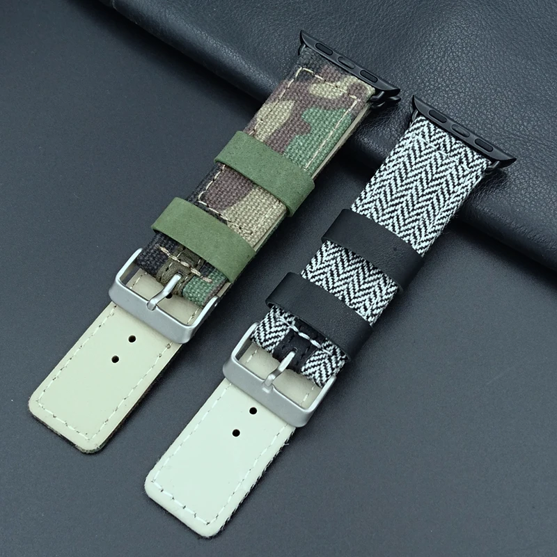 Кожаный ремешок для часов iWatch из холщовой ткани apple watch Аксессуары браслета 38 мм 42