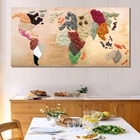 Настенные плакаты и принты, Картина на холсте, карта мира, составленные из пищевых ингредиентов, декоративные картины для украшения кухни и комнаты