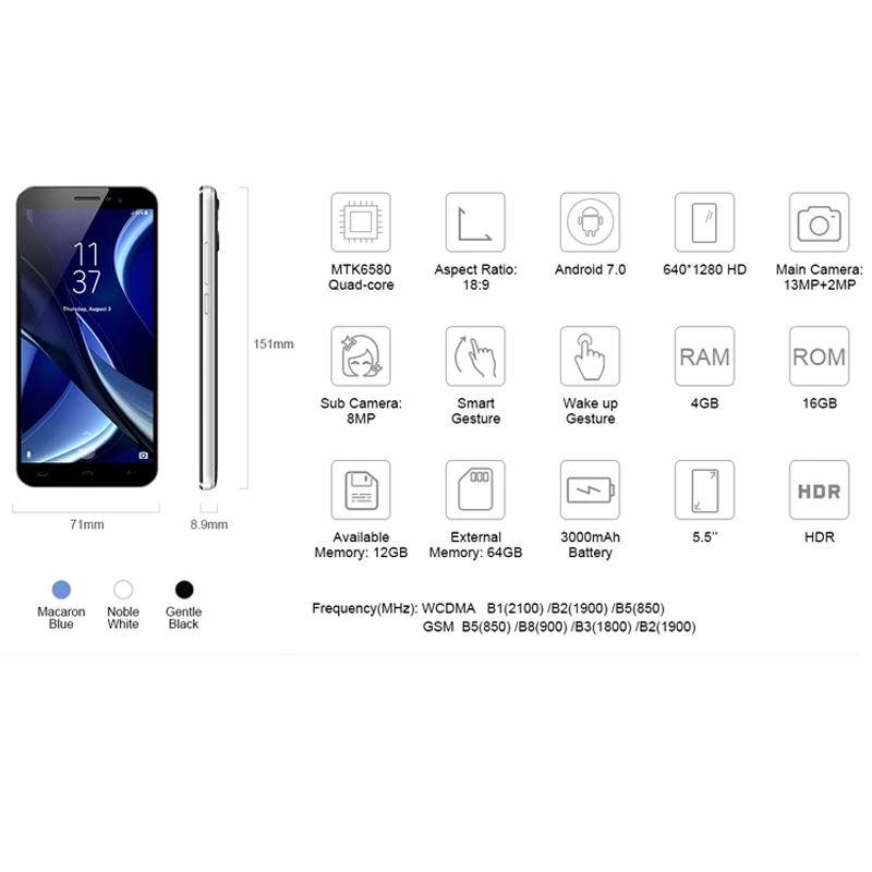 Оригинальный 5 дюймов HOMTOM S16 смартфон 3g MTK6580 Quad core 1. Гц Android 7 0 2 ГБ Оперативная