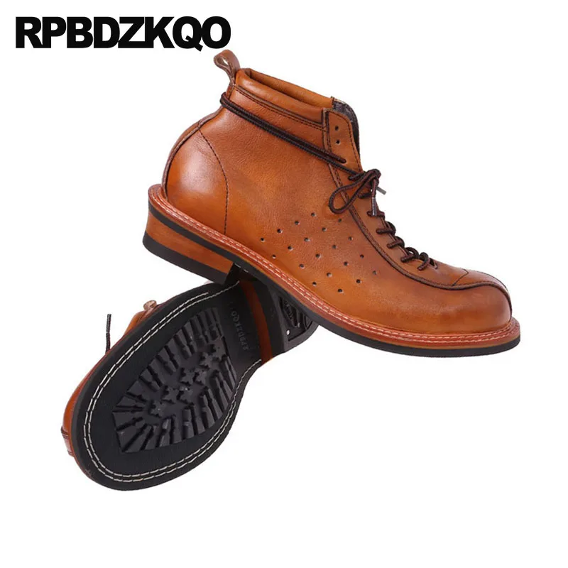 Мужские Винтажные ботинки из натуральной кожи коричневые ботильоны на шнуровке