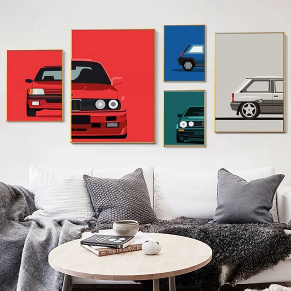 

Hd Art Prints Posters Nordic Home Decor Classic 90S Cars Wall Modular Red Blue Green White Pictures Living Room Canvas Paintings