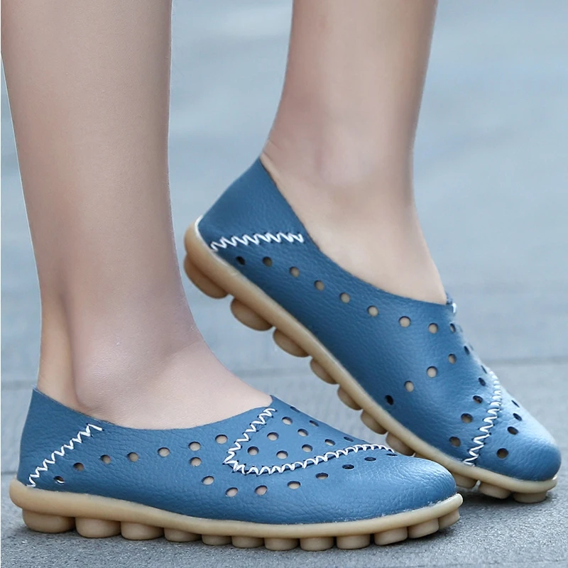 Women Flat Shoes Genuine Leather Loafers Female Casual Ballet Flats Ladies Slip on Ballerina Shallow Hole Mocasines Mujer | Обувь