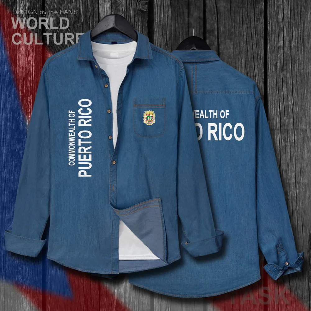 

Puerto Rico Rican PRI PR Jacket Men Fashion Turn-down Collar Jeans Shirt Top Spring Autumn Clothes Long Sleeve Cowboy Coat 20