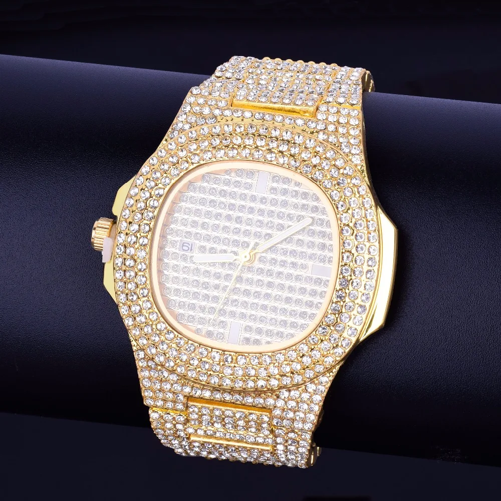 Hip hop Men's watch Big Dial Military Quartz Clock Luxury Rhinestone Business Waterproof wrist watches Relogio Masculino 24cm