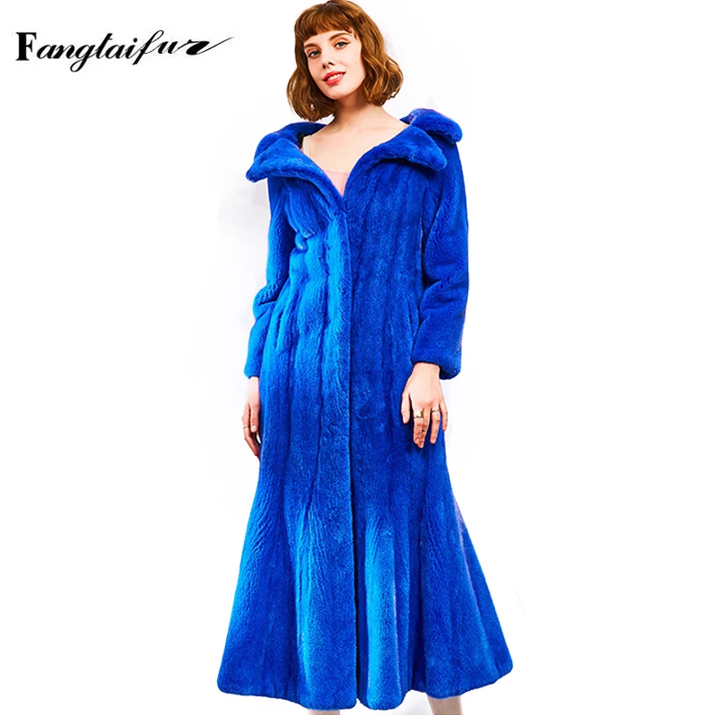 

Зимняя женская куртка Ftangaiur, импортная Корона из бархатного меха норки, однотонные норковые пальто с отложным воротником, женские длинные п...