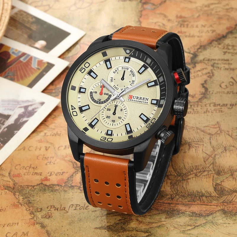 CURREN 8250 спортивные Для мужчин кварцевые часы модные простые Relogio Masculino для