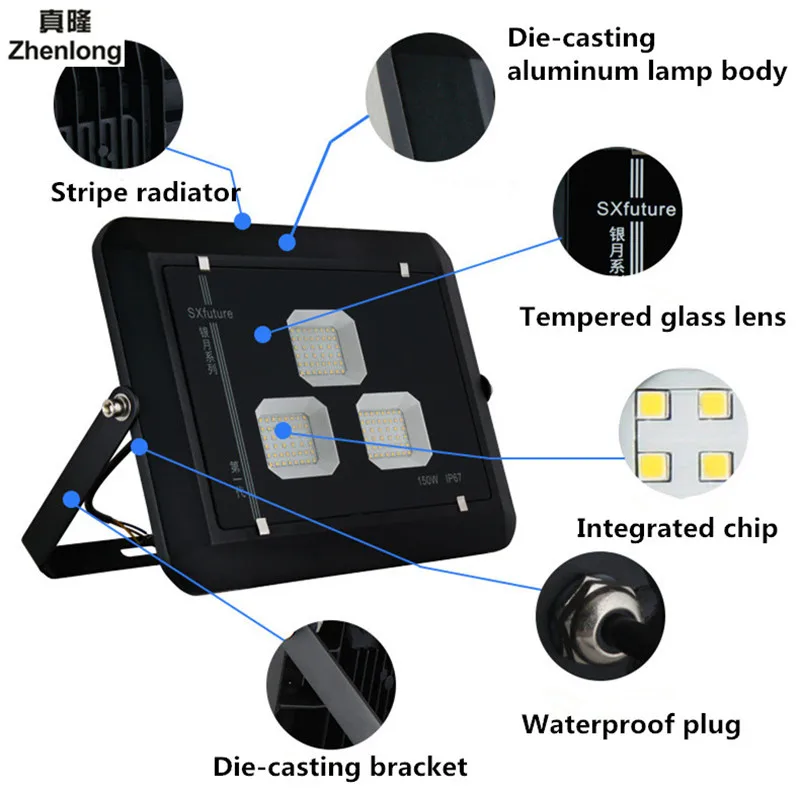 

LED Floodlight 110V/220V LED FloodLight 100W 150W 200W Reflector LED Spotlight Outdoor Lighting Waterproof IP67 Aluminum Street