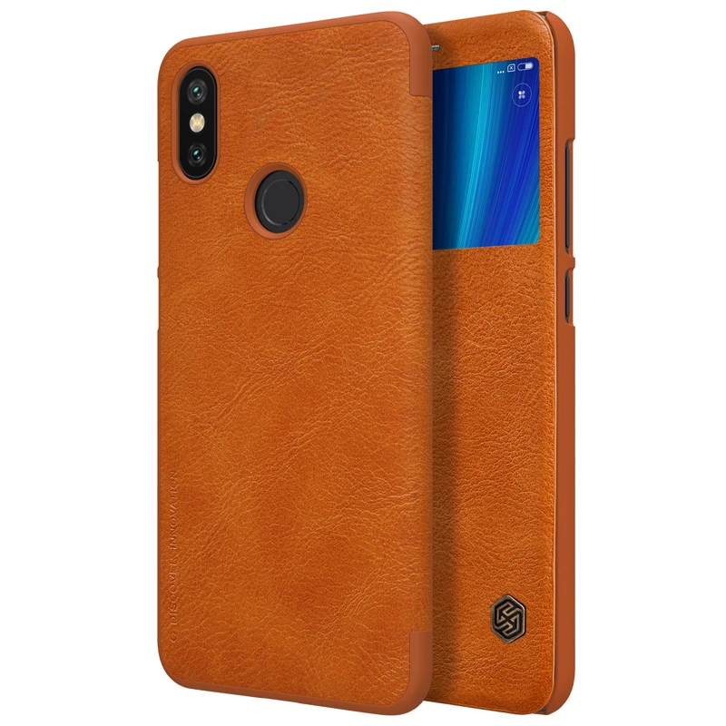 Умный чехол из натуральной кожи для Xiaomi Redmi Note 5 Pro mi 6X A2 с окошком откидная крышка