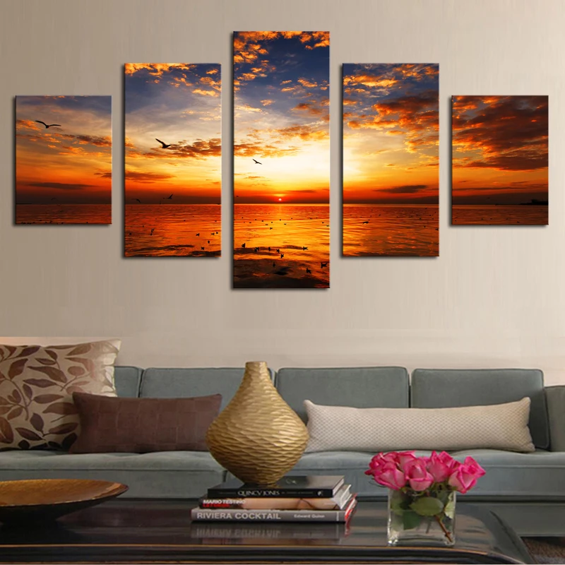 Framed 5 Panels Seaview Scenery Canvas Print Painting Modern Wall Art for Pcture Home Decor Artwork | Дом и сад