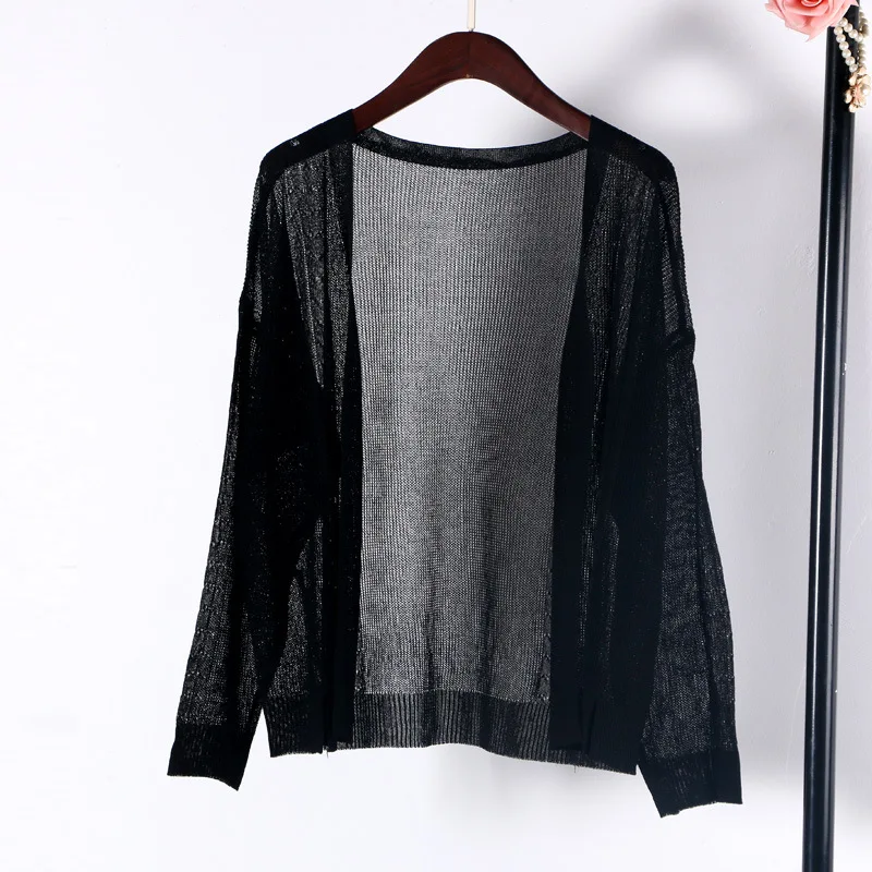 Shuchan Linen Cardigans Women Open Stitch Computer Knitted V-neck Office Lady Hollow Out Thin Cardigan Female Cddm-603 |