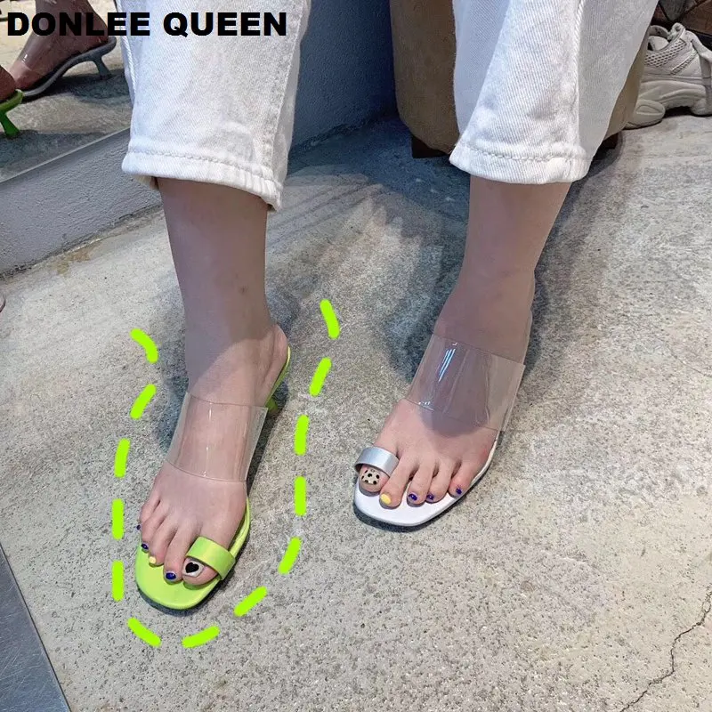 DONLEE QUEEN/женские шлепанцы на низком каблуке модная прозрачная женская обувь