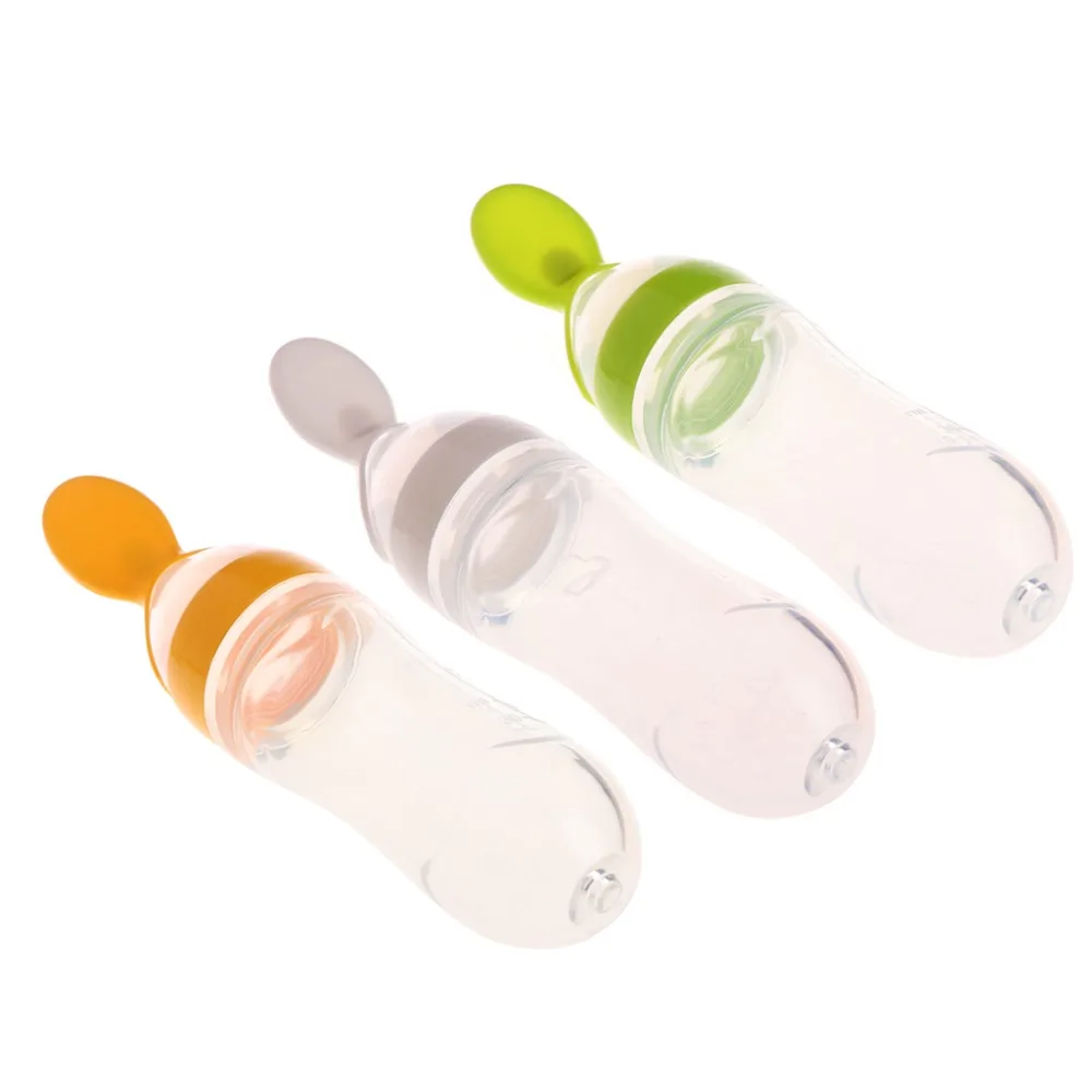 

90ml Infant Baby Kids Silicone Feeding With Spoon Feeder Food Rice Cereal Bottle Feeding Solid Feeding With Utensils New
