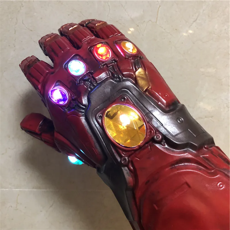 1:1 Железный человек вер. Светодиодный светильник Gauntlet Tony Stark Thanos Stone латексные перчатки для косплея