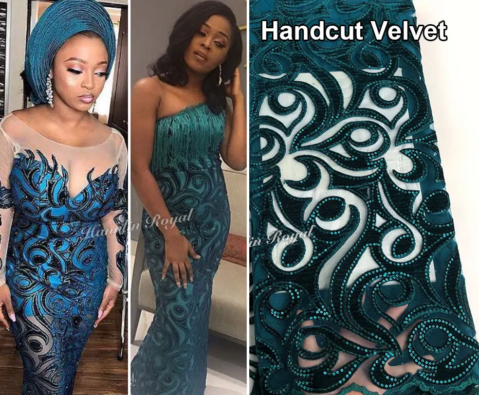 

5 yards sequins African Handcut Velvet Lace french tulle lace fabric unique dress with Sequins
