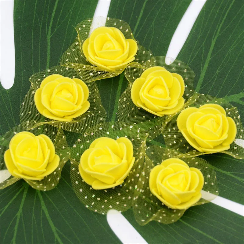 Yellow 50 шт. 3 см искусственные из ПЭ бутоны роз для свадьбы украшения для дома рукодельные DIY Скрапбукинг венок украшение шелковые цветы - Цвет: Yellow