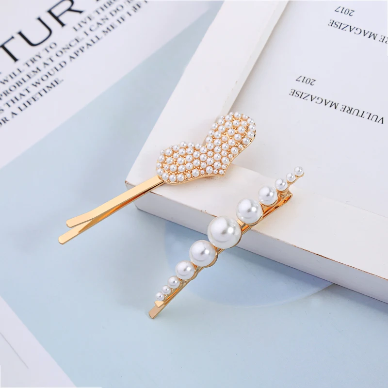 2 шт./компл. корейские бриллиантовые ассиметричные заколки с имитацией жемчуга